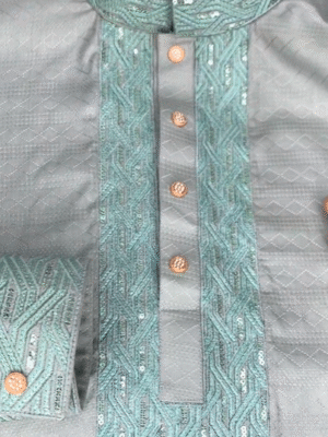 arong cotton lemon light karchupi Olive Panjabi with Sequin Embroidery