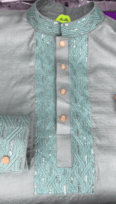 arong cotton lemon light karchupi Olive Panjabi with Sequin Embroidery