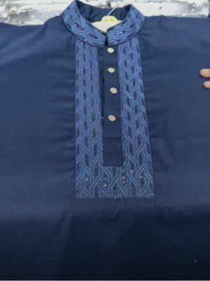 arong cotton navy blue 2 karchupi Navy Blue Panjabi with Signature Sequin Work