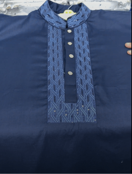 arong cotton navy blue 2 karchupi Navy Blue Panjabi with Signature Sequin Work