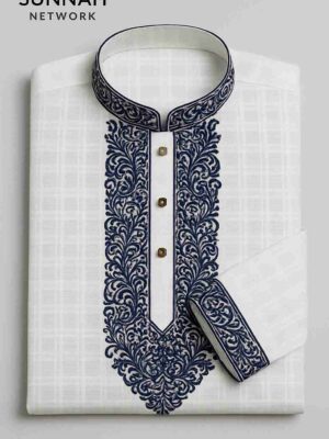 chech body, navy blue embroidery_11zon Check Fabrics Cotton- Navy blue design